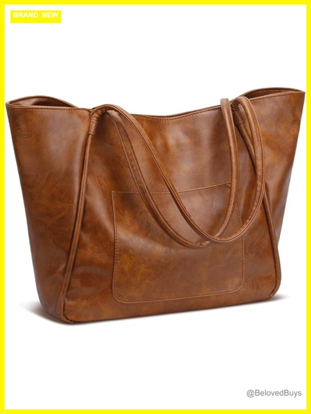 Vintage Distressed Faux Leather Large Work Tote Bag with Zipper
